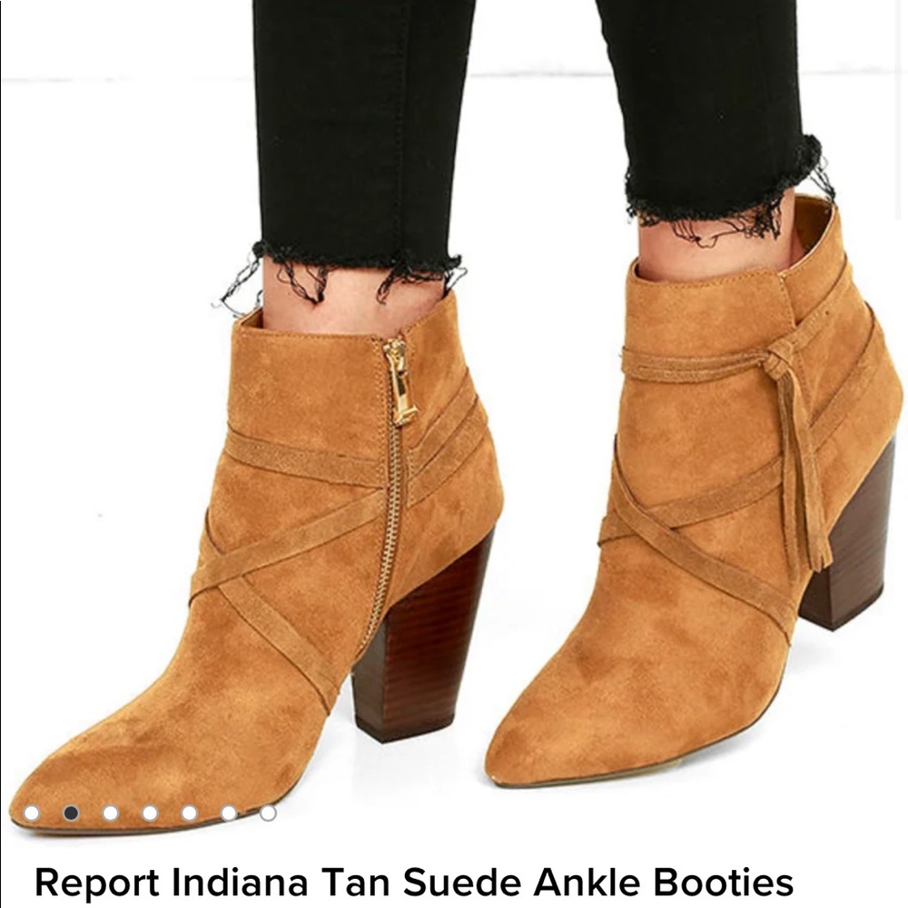 NWOB Report | Indiana Tan Suede Heel Ankle Bootie Tassel women size 9